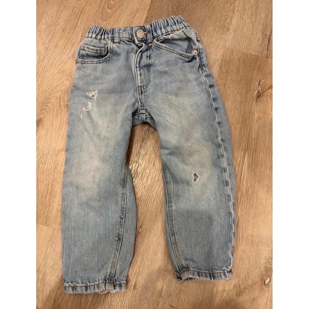 Zara Kids Light Wash Distressed Elastic Waist Denim Jeans Size 3-4 Years 104cm